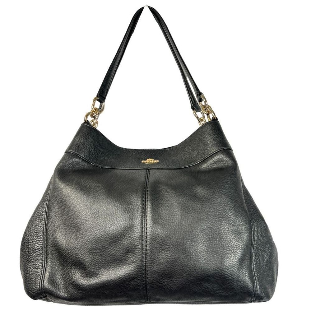 COACH LEXY REFINED NATURAL PEBBLE LEATHER SHOULDER BAG LIGHT GOLD/BLACK
